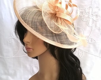 Nude Fascinator..Stunning Fascinator ..Sinamay and Feather Teardrop style with swirls ,coque Feathers