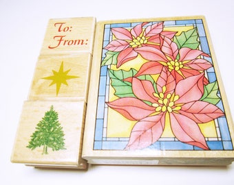 Poinsettia Rubber Stamp Christmas Poinsettia Stained Glass Rubber Stamp Card Making Scrapbooking Rubber Stamps CHRISTMAS STAMPS