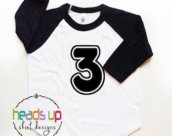 Third Birthday Shirt Toddler Boy/Girl - 3 Birthday Raglan Shirt Kids - Three Bday Tee Boy/Girl - Trendy 3rd Birthday tshirt - Gift - Picture