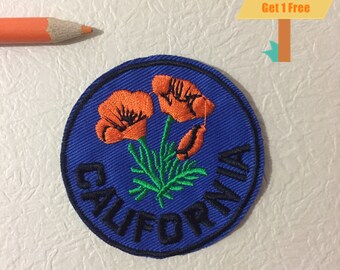 Califonia Flower Iron on Patch, Califonia Flower Embroidered Patch- Size 2.36'' W x 2.36'' H