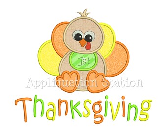 1st Thanksgiving Baby Turkey Applique Machine Embroidery Design first INSTANT DOWNLOAD
