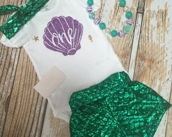 Mermaid Outfit / First Birthday Outfit Baby Girl / Mermaid Shorts / Mermaid Birthday outfit / Mermaid shorts / 1st Birthday