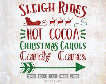 Sleigh Rides and More svg Sign - Cut File/Vector, Silhouette, Cricut, SVG, PNG, DXF, Clip Art, Download, Holidays, Calligraphy, Christmas