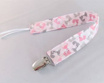 Universal Fabric Pacifier & Toy Clip - Mini Fox in Pink and Gray - Paci Clip, Teether Clip, Binky Clip, Baby Shower Gift