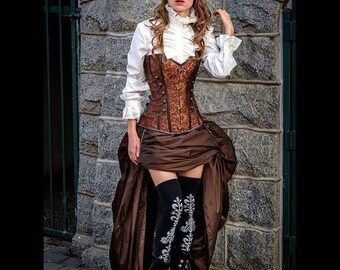 Steampunk Brown Corset w/ BROWN Bustle Skirt Victorian Cosplay Costume Dress Goth