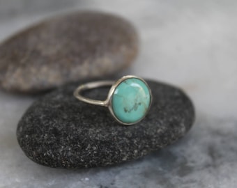 Turquoise Ring, 925 Silver Ring, Round stone Ring, Blue Stone Ring, Cabochon Gemstone Ring, Simple Round Ring