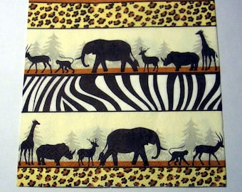 Decoupage Napkins, vintage paper napkins, African animals