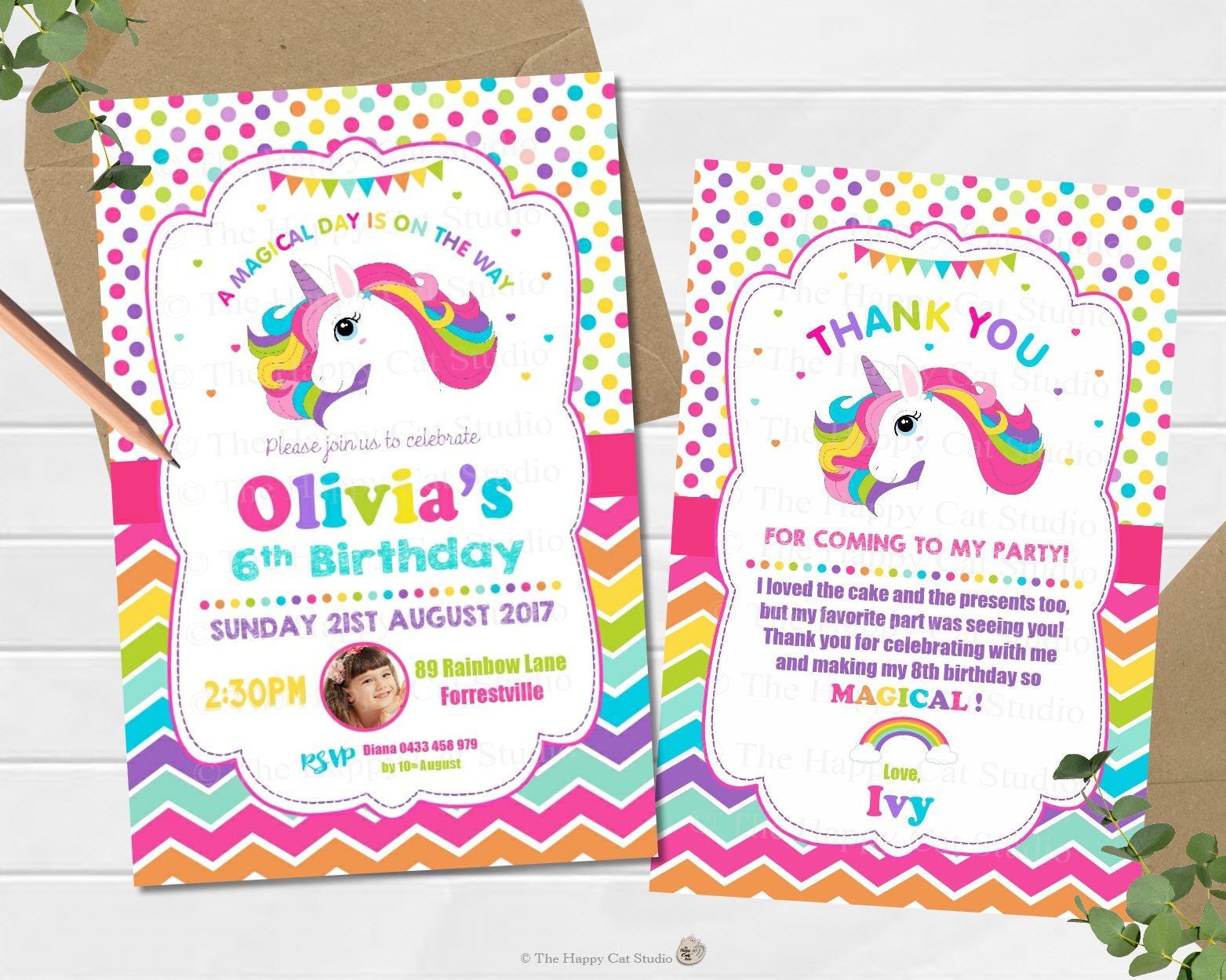 Unicorn Invitation 1st Birthday Party Personalized