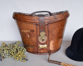 Antique English Leather Top Hat Box - 19th Century