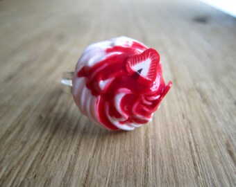 Adjustable ring meringue white polymer clay strawberry coulis