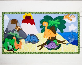 Dinosaur quiet book, Felt dinosaur, Quiet book page, Felt play mat, Counting toy, Busy book, Toddler game, Quiet game, Educational toy