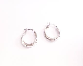 Vintage sterling silver triple layer hoops