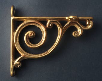 Brass 4" Victorian Shelf Bracket - Antique Style Old Traditional Shelving Brackets Heavy Duty Supports Solid Brass ~ (BR01-bs)