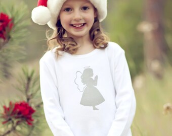 Little Angel Long Sleeved Nostalgic Graphic Tee in White with Silver