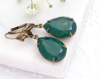 Dark Green Earrings, Green Jewelry, Green Crystal Jewelry, Swarovski Crystal Earring, Green Rhinestone Earring, Green Drop Earring, Francene