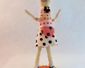 Spun Cotton, Halloween, Ooak, Vintage Inspired, Skeleton Girl Figurine