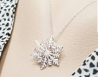 Sterling Silver Snowflake Necklace- Winter Jewelry - Winter Wedding Ideas