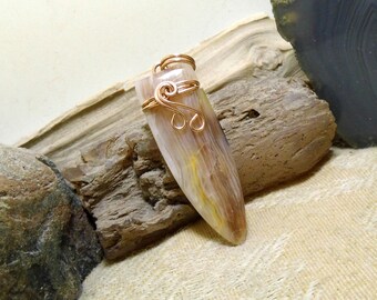 Wire Wrapped Bronze Opalized Wood Rustic Necklace Pendant Boho Mens Mans