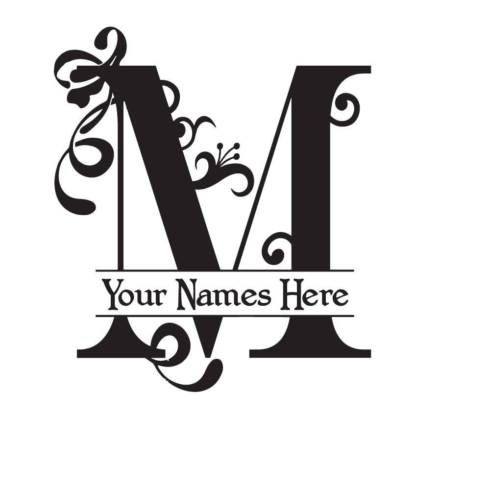 MONOGRAM M - Flourish with Initial and Names - Vinyl Decal