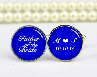 father of the bride cufflinks, royal blue, custom any text, colours, photo, personalized cufflinks, custom wedding cufflink, groom cufflinks