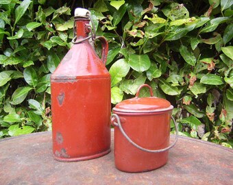 OLD bottle and Bowl / / enamel / / lunch //Vintage needed