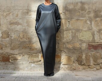 Leather dress, Long Black Dress, Maxi dress, Column dress, Plus size dress, Winter dress, Spring dress, Party dress, Long sleeves dress