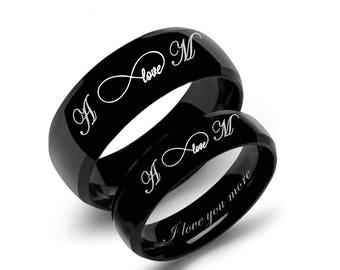 Personalized Rings, Engraved Ring, Black Rings, Solid Titanium Rings, Promise Ring, Custom Ring, Wedding Band, Engraved Titanium Ring