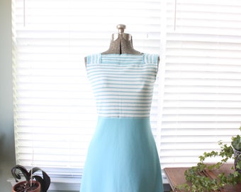 1970s Blue and White Striped Sears Maxi Dress