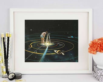 Solar system print, Solar System poster, Solar System art, Bedroom wall art, quirky art, retro posters, vintage altered poster, gift for her