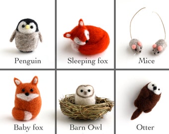 DIY Kit - Pick any 4 Animals - Needle Felting Kit - Needle Felted Miniature Animal Kit - Gift Craft Kit