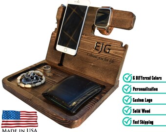 Nightstand Docking Station, Unique holiday gift, Wood docking station, Birthday, Gift for Men, Anniversary, Fathers Day Gift, Valentinas Day