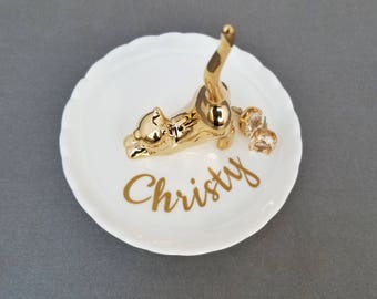 Gold Cat Jewelry Dish, Custom Jewelry Tray, Personalized Jewelry Dish, Love Birds, Jewelry Tray,Ring Dish, Wedding Ring Dish