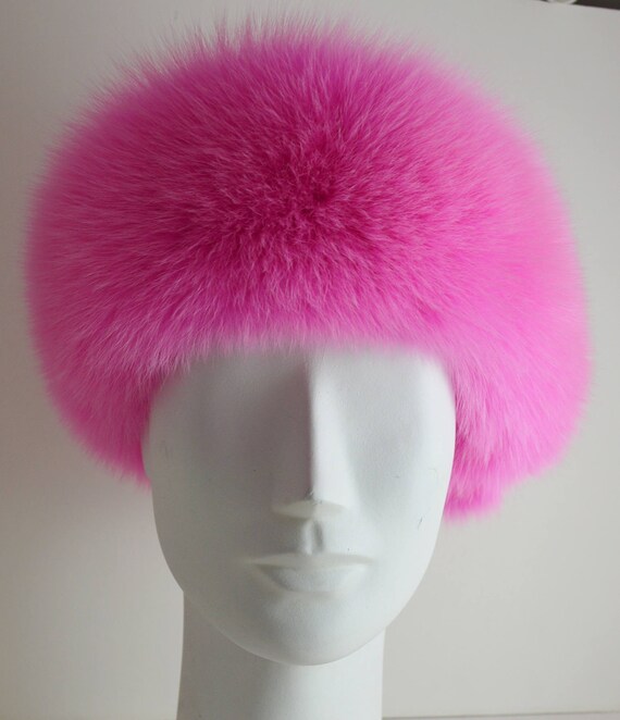 pink fox fur headband collar scarf wraparound new made in the light pink fur headband