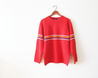 60s Sweater / Rainbow Sweater / Striped Sweater / Red Sweater / Pullover Sweater / Wool Sweater / Vintage Jumper / Mens Sweater