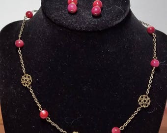 Pink Marbled Jewelry Set // Pink Necklace // Pink Bracelet // Pink Earrings