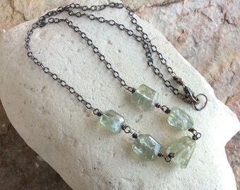 AQUAMARINE necklace, Aquamarine nugget necklace, blue gemstone, March birthstone, handmade artisan necklace, sterling silver