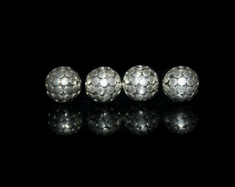 Four 9mm Sterling Silver Dots Beads, Sterling Silver Beads, Bali Beads, Silver Bali Beads, 9mm Bali Beads, Beads, Silver Beads