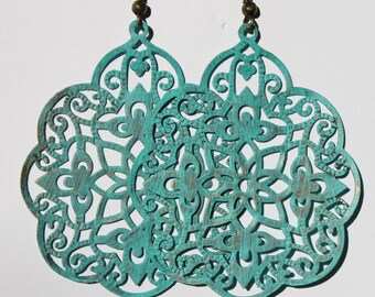 Turquoise Earrings Boho Jewelry Dangle Drop Earrings Boho Earrings Bohemian Earrings Patina Filigree Earrings Bohemian Jewelry Gypsy Gift