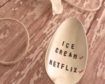 Stamped spoons, chillin spoon, stamped spoons, upcycled silverware stamped, stamped sayings spoons, ice cream spoon,