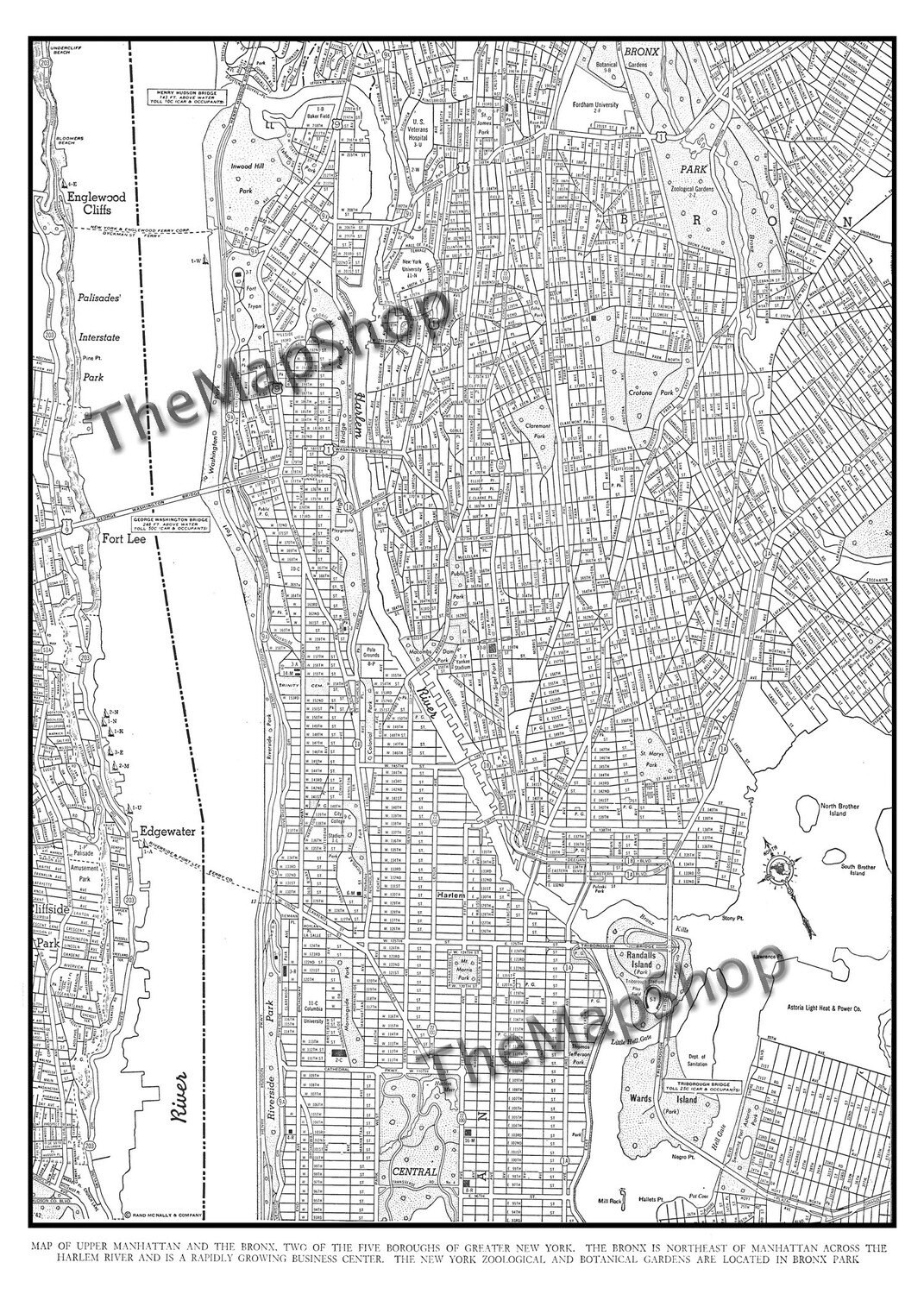 New York City Map Manhattan Street Map Vintage Print Poster