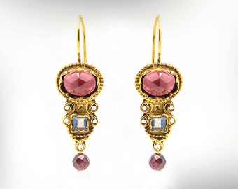 January Birthstone, Garnet Earrings, Birthstone Dangle Earrings, Art Deco Earrings For Her, Gift Gemstone Earrings, Mom Gift, Free Shipping