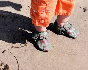 Genuine Leather Moccasins- Camo suede
