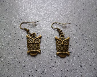 1 pair of pretty earrings owls in antique bronze