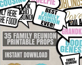 Family Party Photo Booth Props, Family reunion party photo booth printable props, speech bubble photobooth props for family party ideas