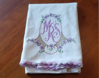 Lavender Embroidered "Mrs" Pillowcase