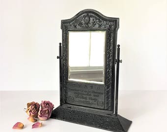 Antique Store Mirror, Traub Orange Blossom Rings Counter Mirror, 1920s Advertising Mirror, Tabletop Mirror, Beveled Swing Mirror