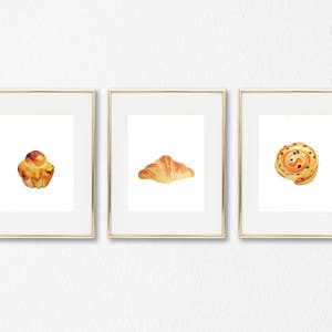 French Pastries Gallery 3 Print Set | Watercolor, PRINTABLE, DIGITAL download JPG, Kitchen Decor, Wall Art, Nursery, Children's Room