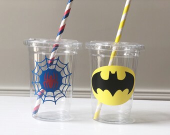 Superhero Party Cups, Supergirl Birthday Party Favors, Batman Party Favors, Spiderman Party Cups, Superhero Birthday Party Ideas