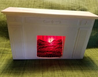 Vintage lighted dollhouse fireplace, dollhouse fireplace, More Mfg fireplace, lighted dollhouse fireplace, dollhouse furniture