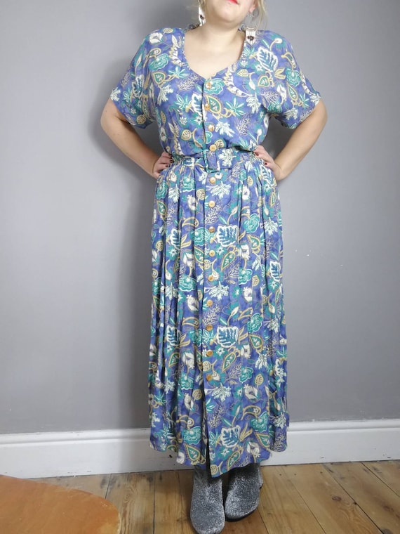 Vintage 90s grunge dress / belted buttoned up long dress / 90s summer dress / betty barclay dress / 90s floral maxi / festival boho dress